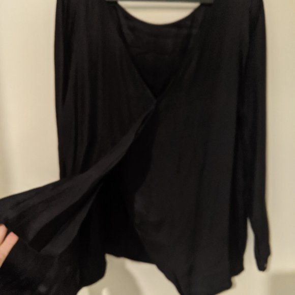 3/$30 Club Monaco Silk Deep V Back Blouse - Black - Picture 3 of 9